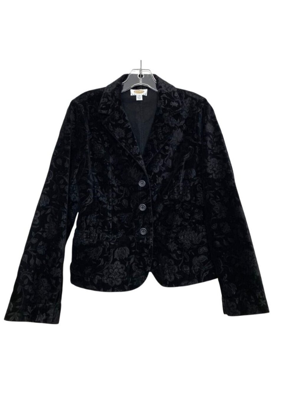 Talbots Black Floral Embossed Velvet Blazer Jacket Dressy Holiday Size 4 Petite